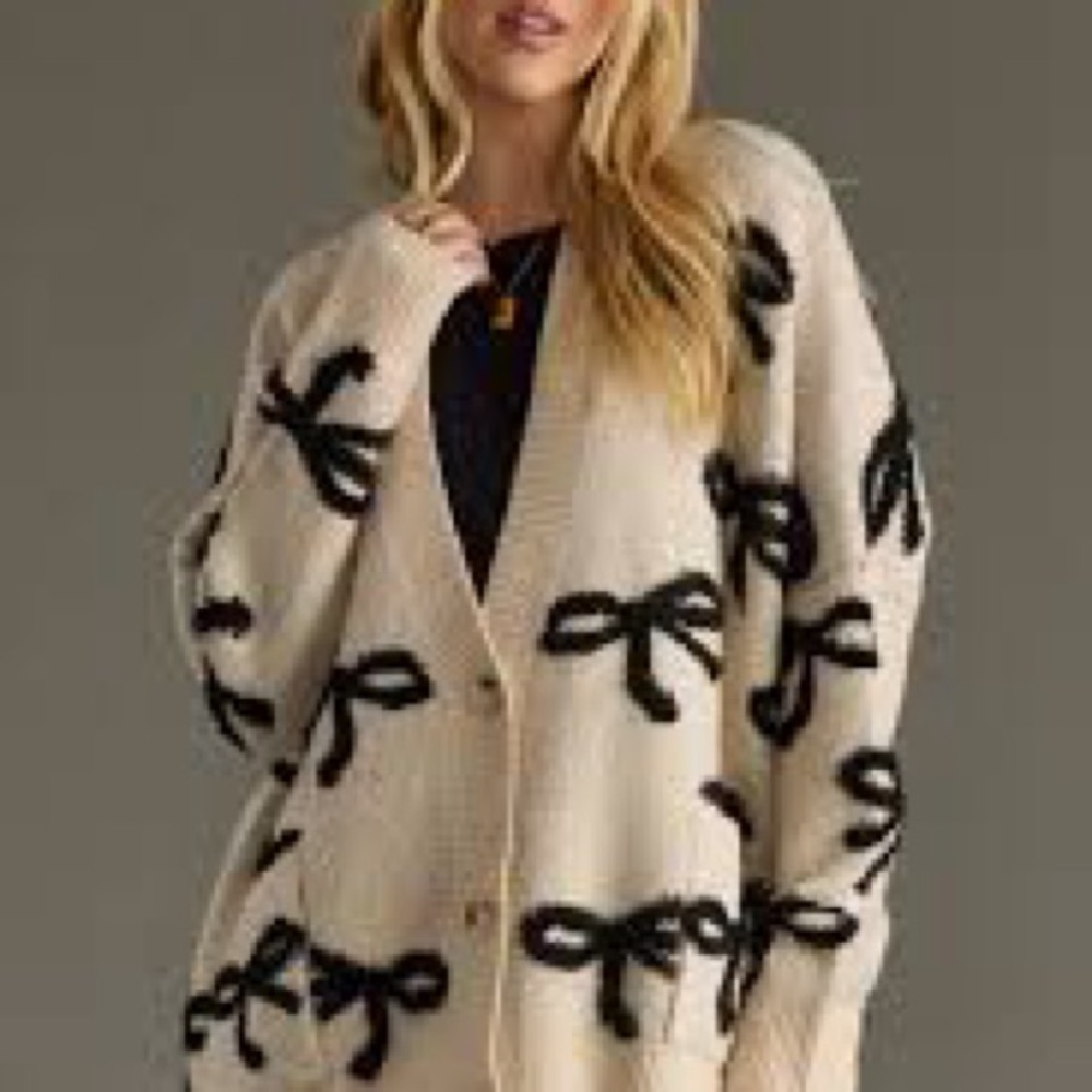 NWT Panache Apparel Women’s Oversized BOW CARDIGAN - BLACK/Cream Size XL - Picture 8 of 9